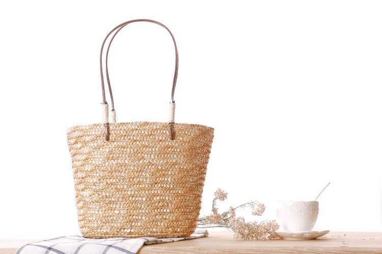 Superbia - Small Flower Bright Colors  Straw Basket Bag-Cl-27: Beige