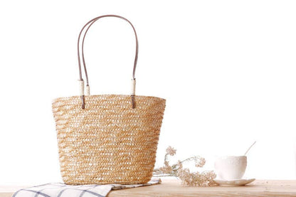 Superbia - Small Flower Bright Colors  Straw Basket Bag-Cl-27: Beige