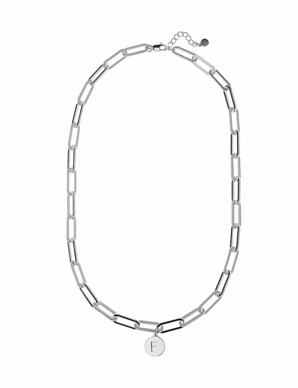 Oceanic Jewellers - Majique London - Shiny Silver Link Necklace With Disc Initial: Silver / D