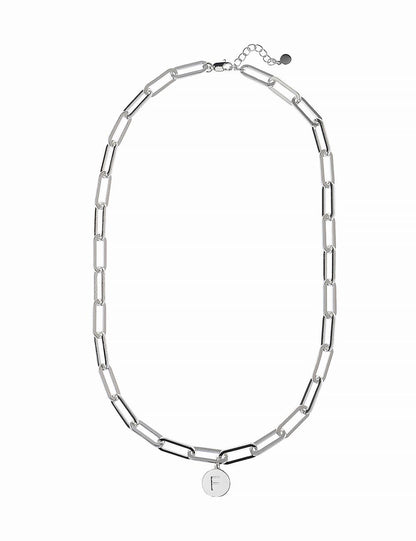 Oceanic Jewellers - Majique London - Shiny Silver Link Necklace With Disc Initial: Silver / D