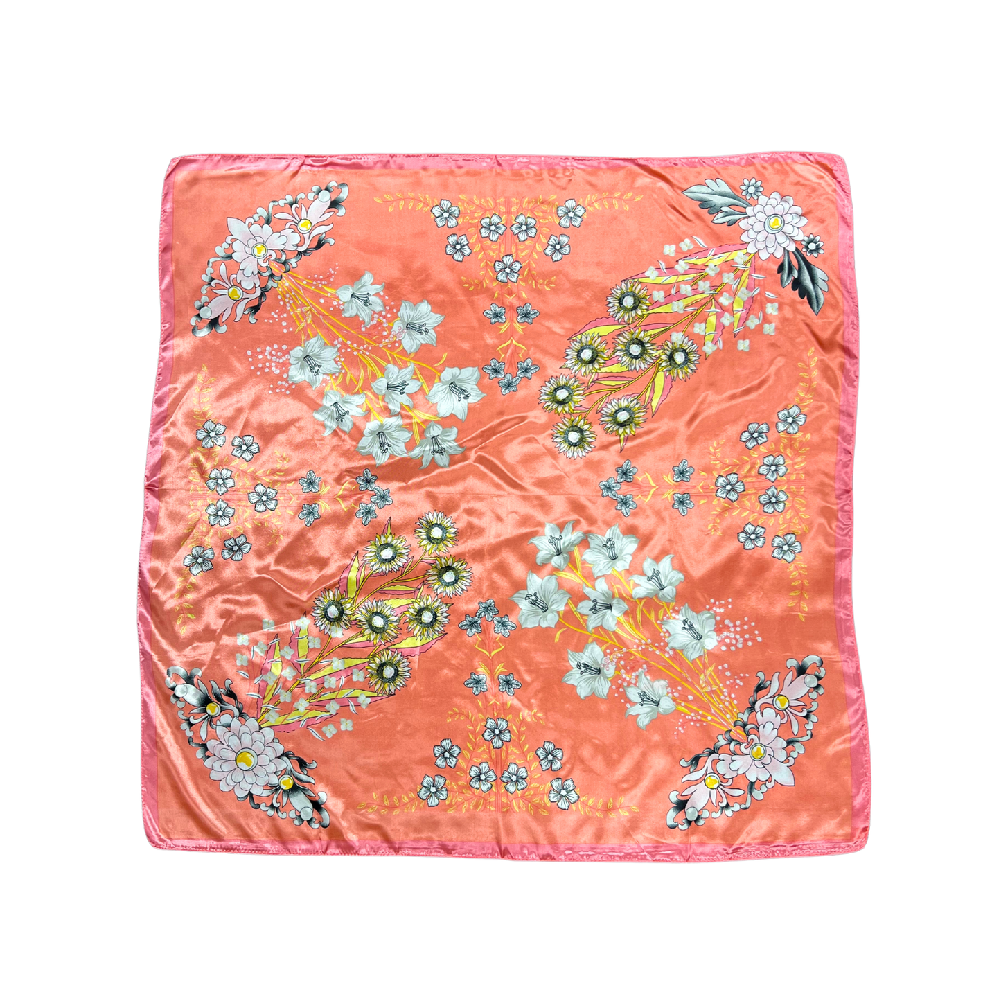 Lili Scarves - Multi-floral Pattern Silk Touch Square Scarf: Yellow