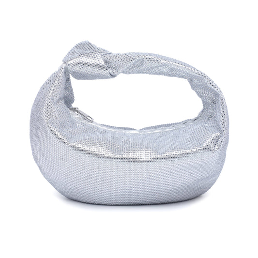 Knotted Handle Diamantes Zip Top Clutch Bag: Silver
