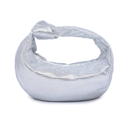 Knotted Handle Diamantes Zip Top Clutch Bag: Gold
