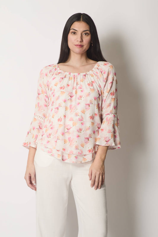 SOLO - Floral Print Layered Top - Pink: 12