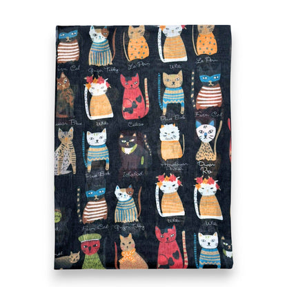 Lili Scarves - Mixed Cat Digital Print Scarf: Black