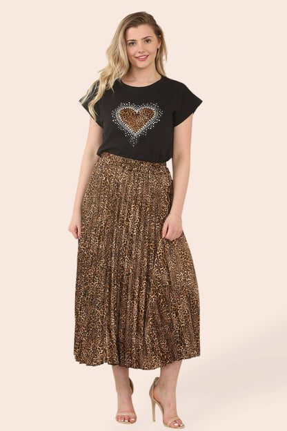 Kurt Muller - Sateen Animal Plisee Pleated Skirt: 4) animal