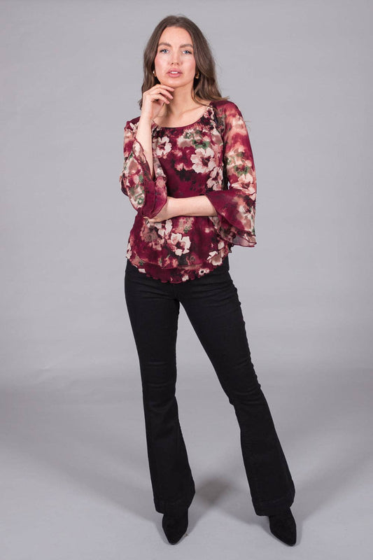 SOLO - Floral Print Top with Flared Sleeves: 14