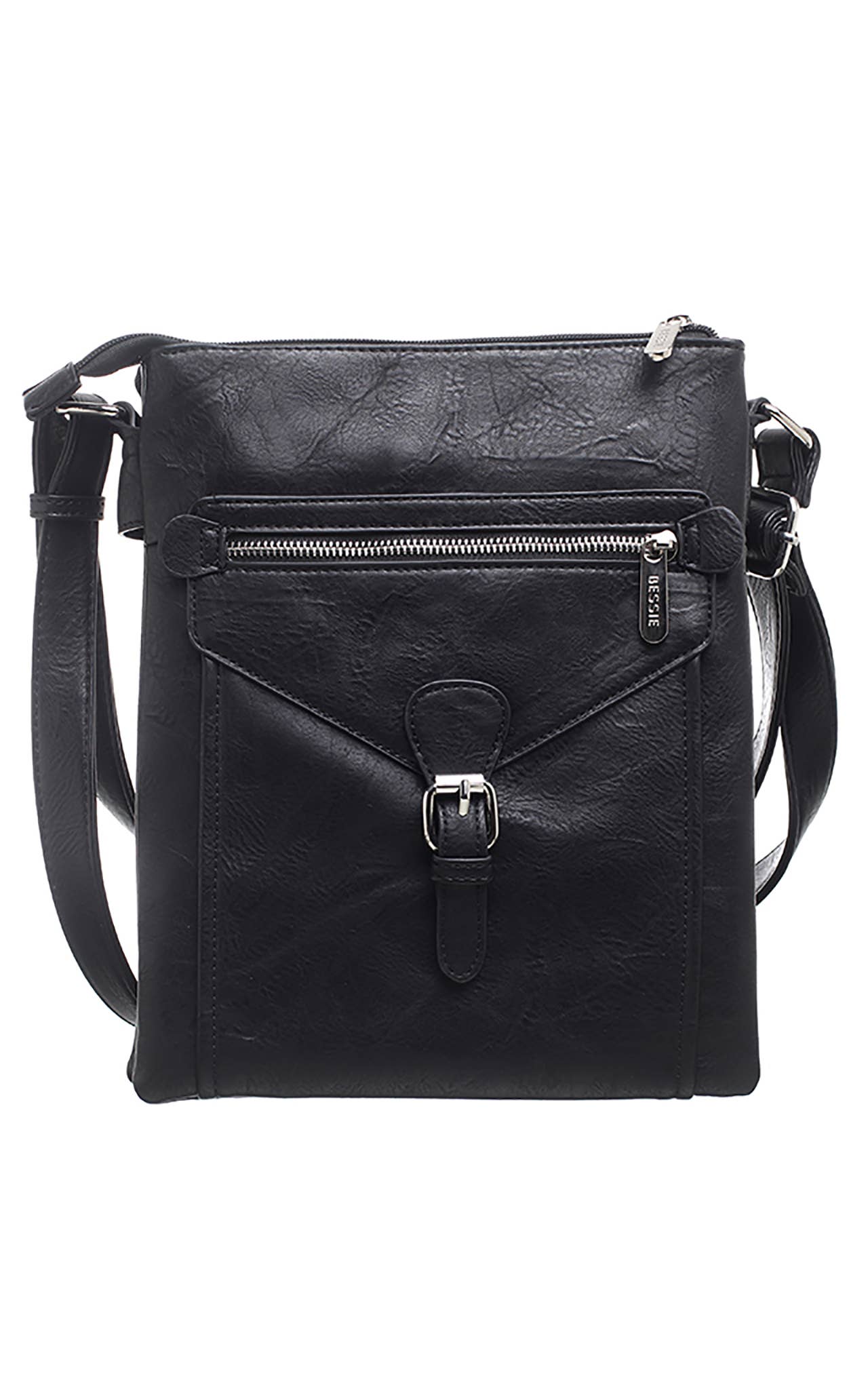 Bessie London - 3 Pocket Messenger Bag: TAN