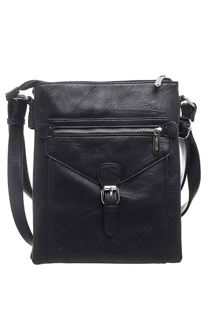 Bessie London - 3 Pocket Messenger Bag: TAN