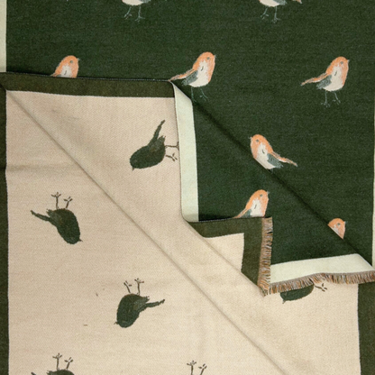 Lili Scarves - Robin Reversible Cashmere Blend Embroidered Print Winter Scarf: Khaki