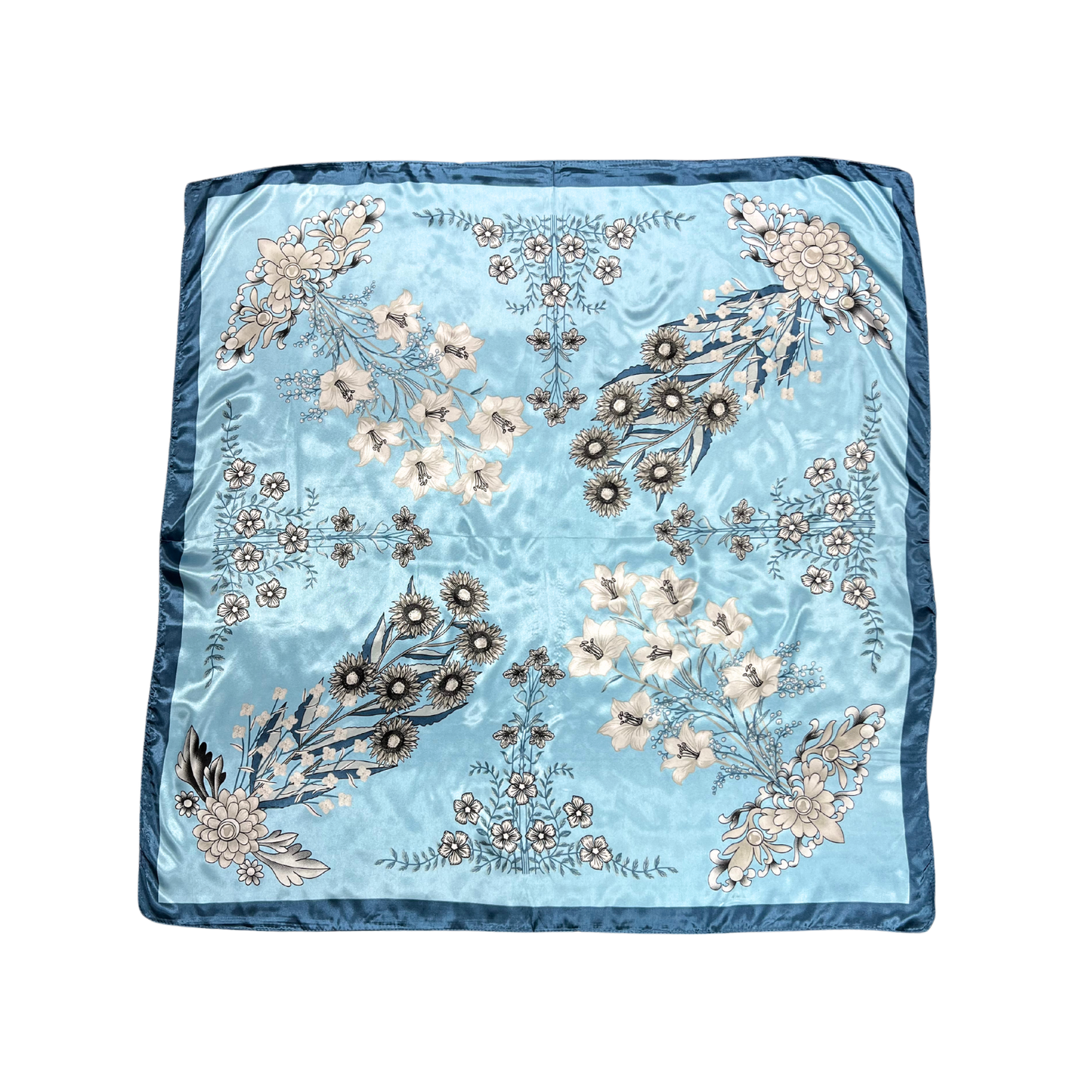 Lili Scarves - Multi-floral Pattern Silk Touch Square Scarf: Yellow