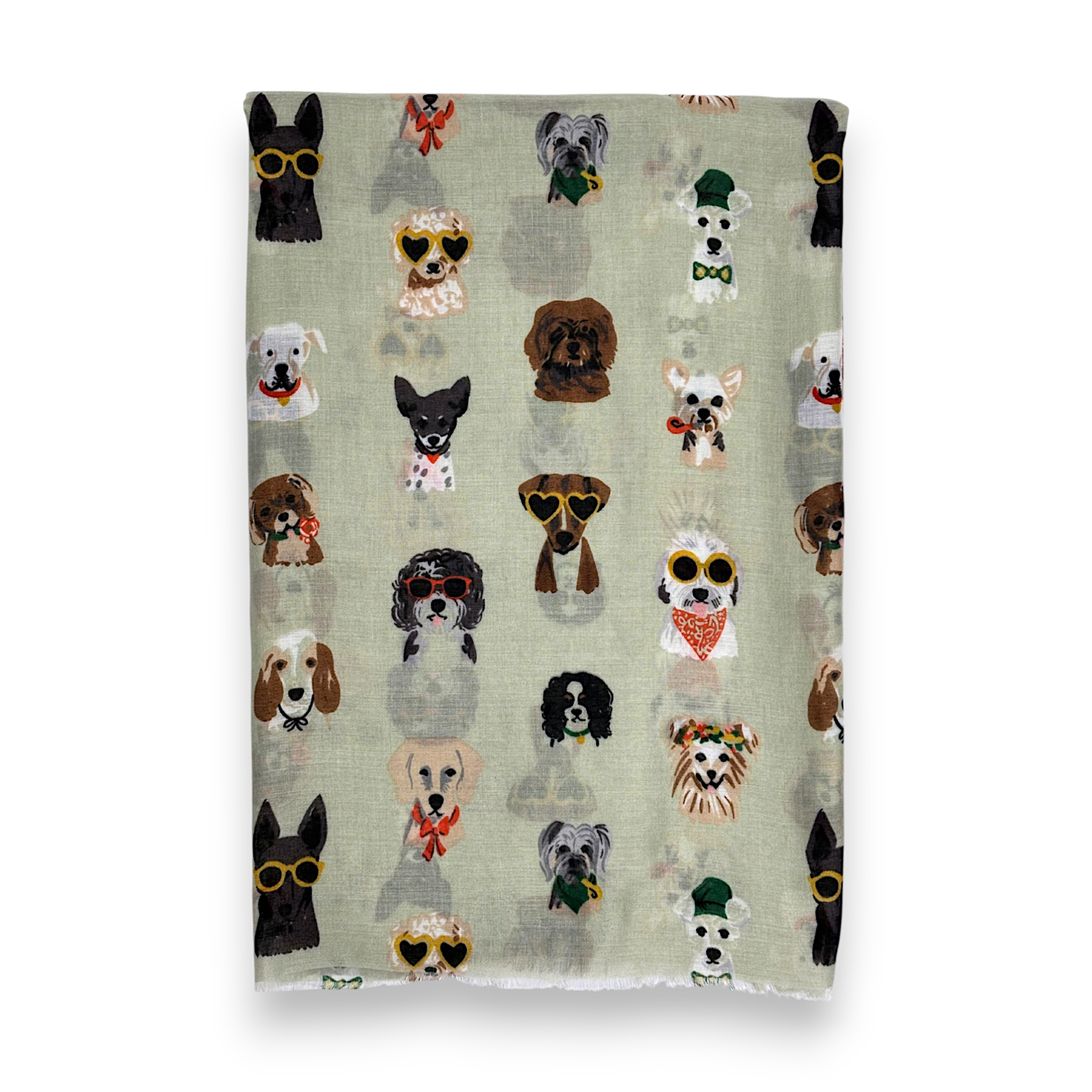 Lili Scarves - Summer Dogs Wearing Accessories Print Scarf: Green