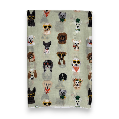 Lili Scarves - Summer Dogs Wearing Accessories Print Scarf: Green