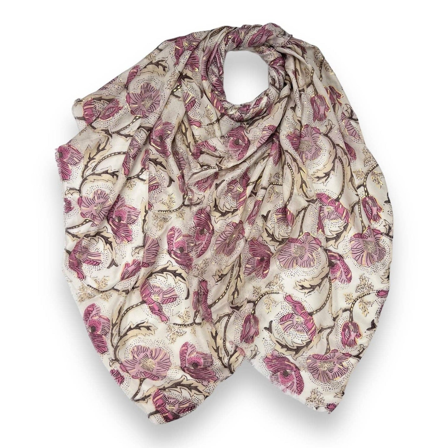 Lili Scarves - Summer Poppy Flower Print Scarf: Cream