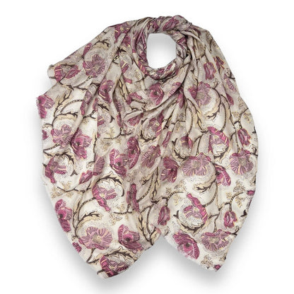 Lili Scarves - Summer Poppy Flower Print Scarf: Pink