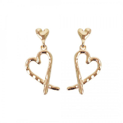 Lovethelinks Ltd - Hammered Open Heart Drop Earrings: No Thank You / Yellow Gold