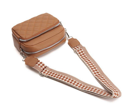 Superbia - Small Double Zipper Quilted Cross Body Shoulder Canvas Strap: Lemon