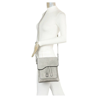 Medium Size 3 Compartment Cross Body  Shoulder Bag: Grey
