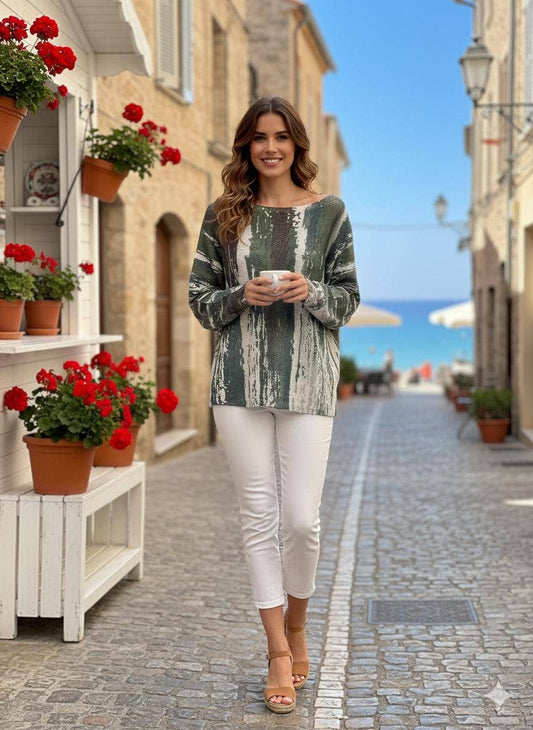 Kurt Muller - Brushed Abstract Fine Mesh Knit: Khaki green