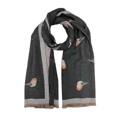 Lili Scarves - Robin Reversible Cashmere Blend Embroidered Print Winter Scarf: Navy