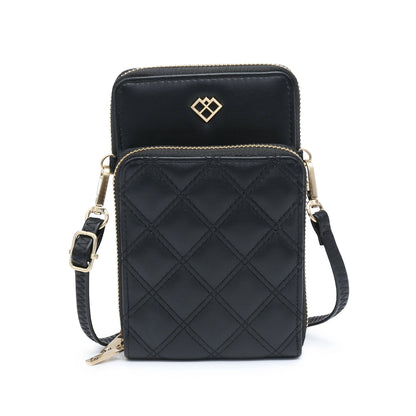 Quilted Pattern Two Zipped Sections Phone Bag/Purse: Black