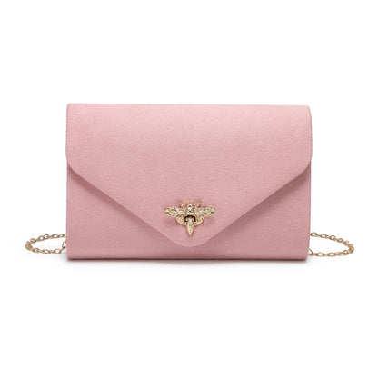 Suede Clutch bag with bee shaped clasp: Ivory