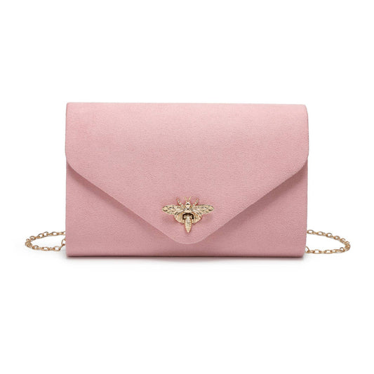 Suede Clutch bag with bee shaped clasp: Ivory