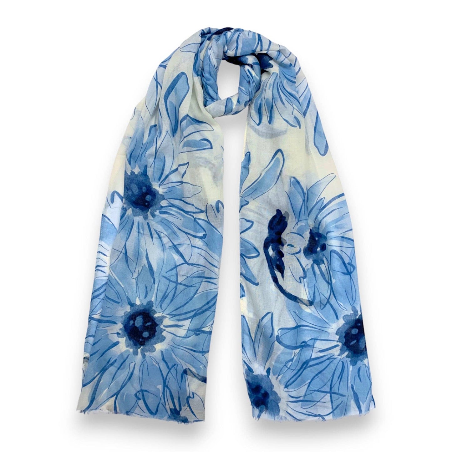 Lili Scarves - Big Daisy Print Scarf: Blue