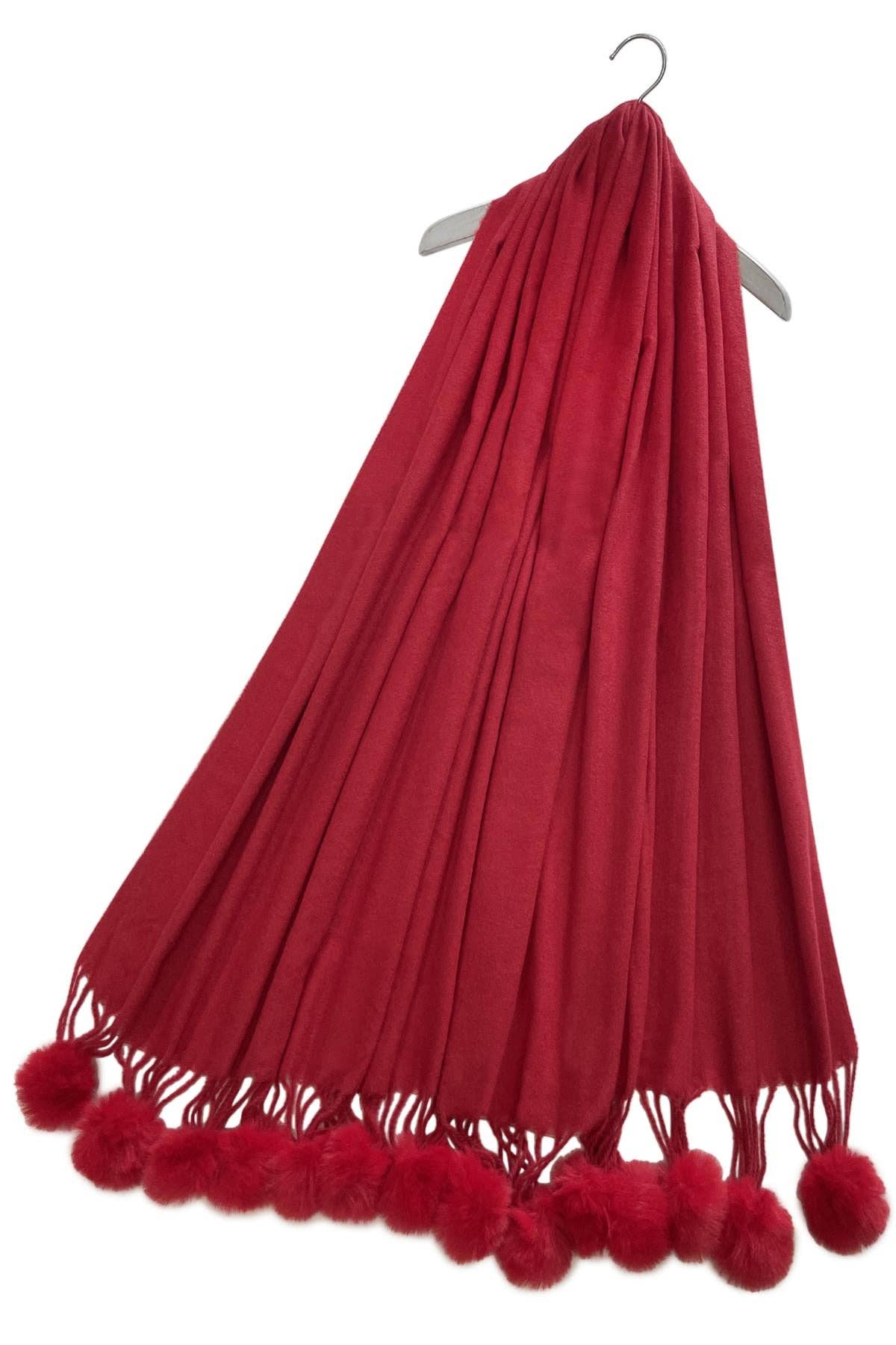 Fashion Scarf World - Plain Wool Pom Pom Scarf: Fuchsia Pink