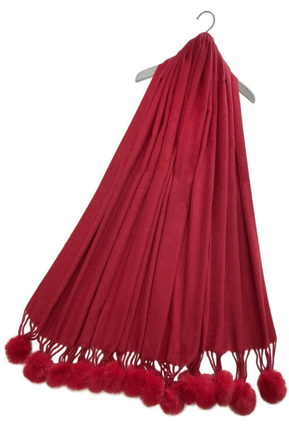 Fashion Scarf World - Plain Wool Pom Pom Scarf: Fuchsia Pink