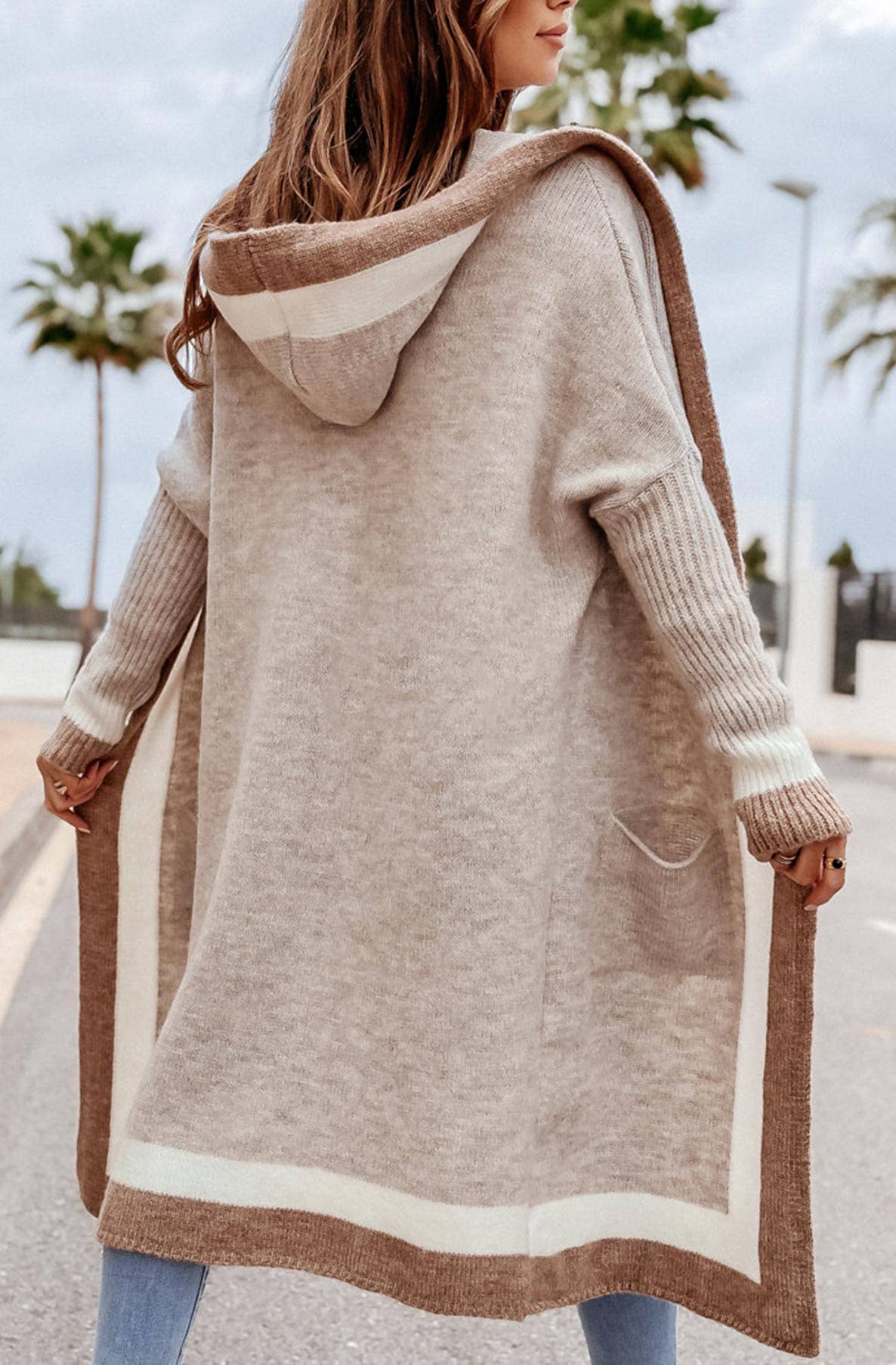 Bahira Longline Hooded Knitted Cardigan-Brown: Brown ONE SIZE