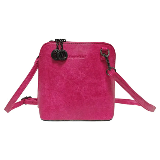 Superbia - Superbia Pewter Hardware Small Box Zip Around Cross Body Bag: Hot Pink