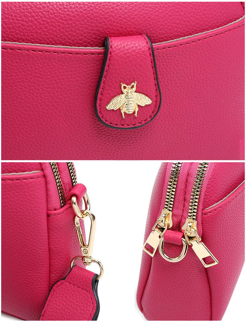 Cross Body Handbag with double zip top sections: Pink