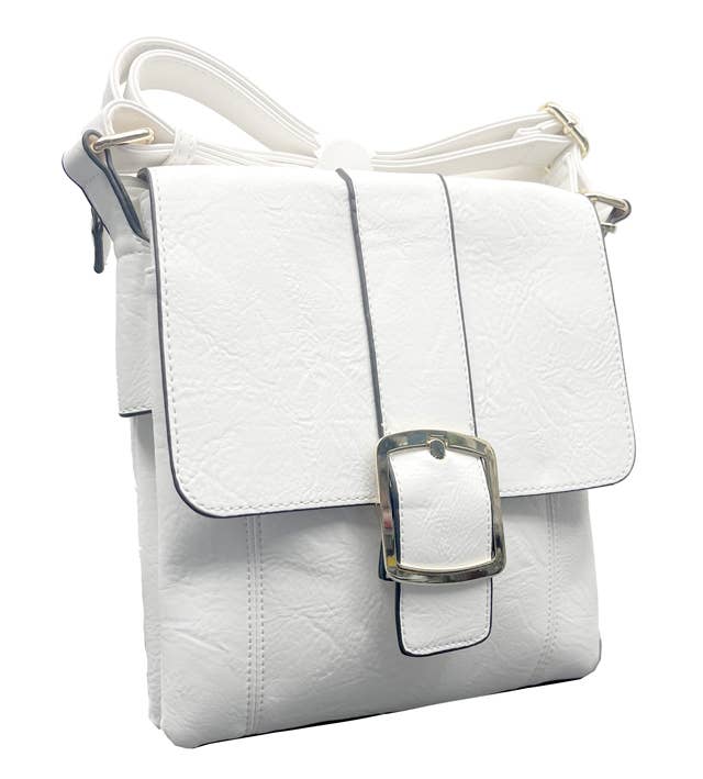 Bessie London - CLASSIC FLAP OVER BUCKLE CROSS BODY BAG: GREY