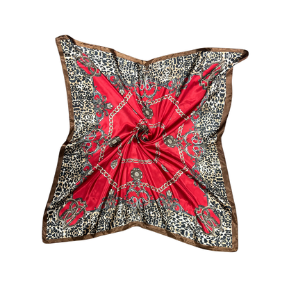 Lili Scarves - Leopard Print Pattern Silk Touch Square Scarf: Red
