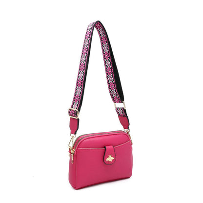 Cross Body Handbag with double zip top sections: Pink