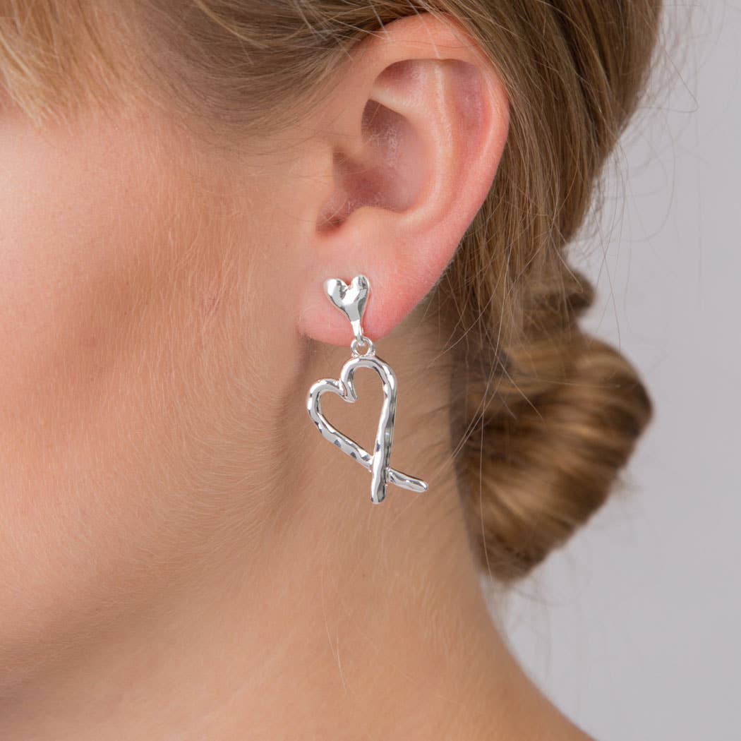 Lovethelinks Ltd - Hammered Open Heart Drop Earrings: No Thank You / Yellow Gold