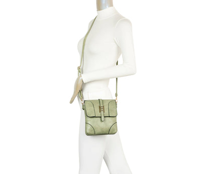 Superbia - Small Front Flap 2 Compartment Cross Body Bag Shoulder Bag: Green