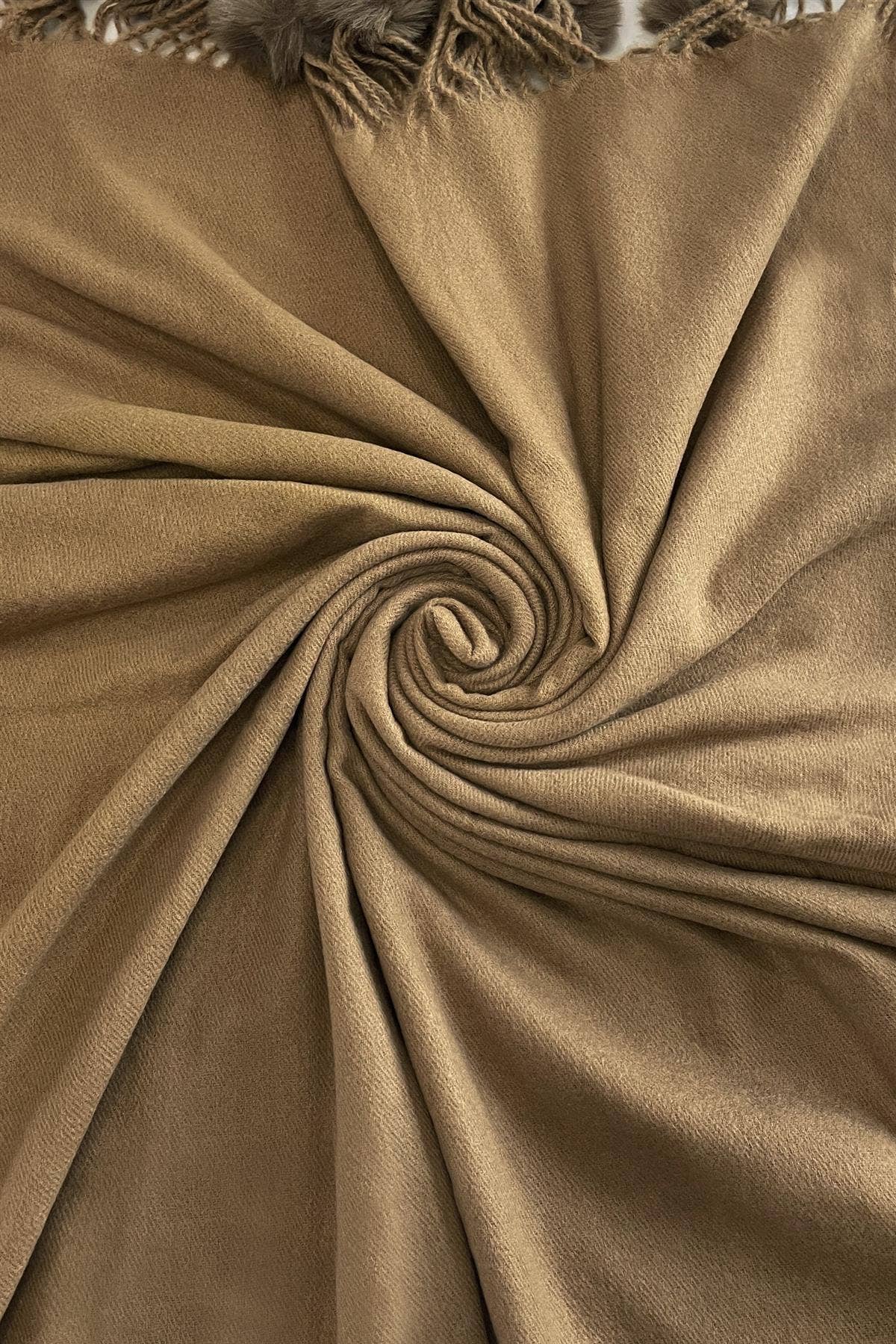 Fashion Scarf World - Plain Wool Pom Pom Scarf: Brown