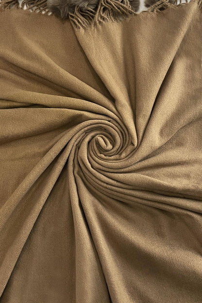 Fashion Scarf World - Plain Wool Pom Pom Scarf: Brown