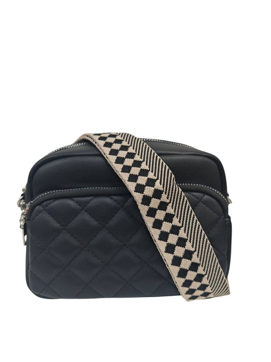 Superbia - Small Double Zipper Quilted Cross Body Shoulder Canvas Strap: Black