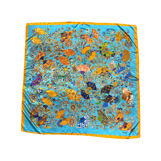 Lili Scarves - Butterfly Pattern Silk Touch Square Scarf: Turquoise