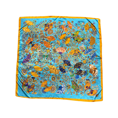 Lili Scarves - Butterfly Pattern Silk Touch Square Scarf: Navy