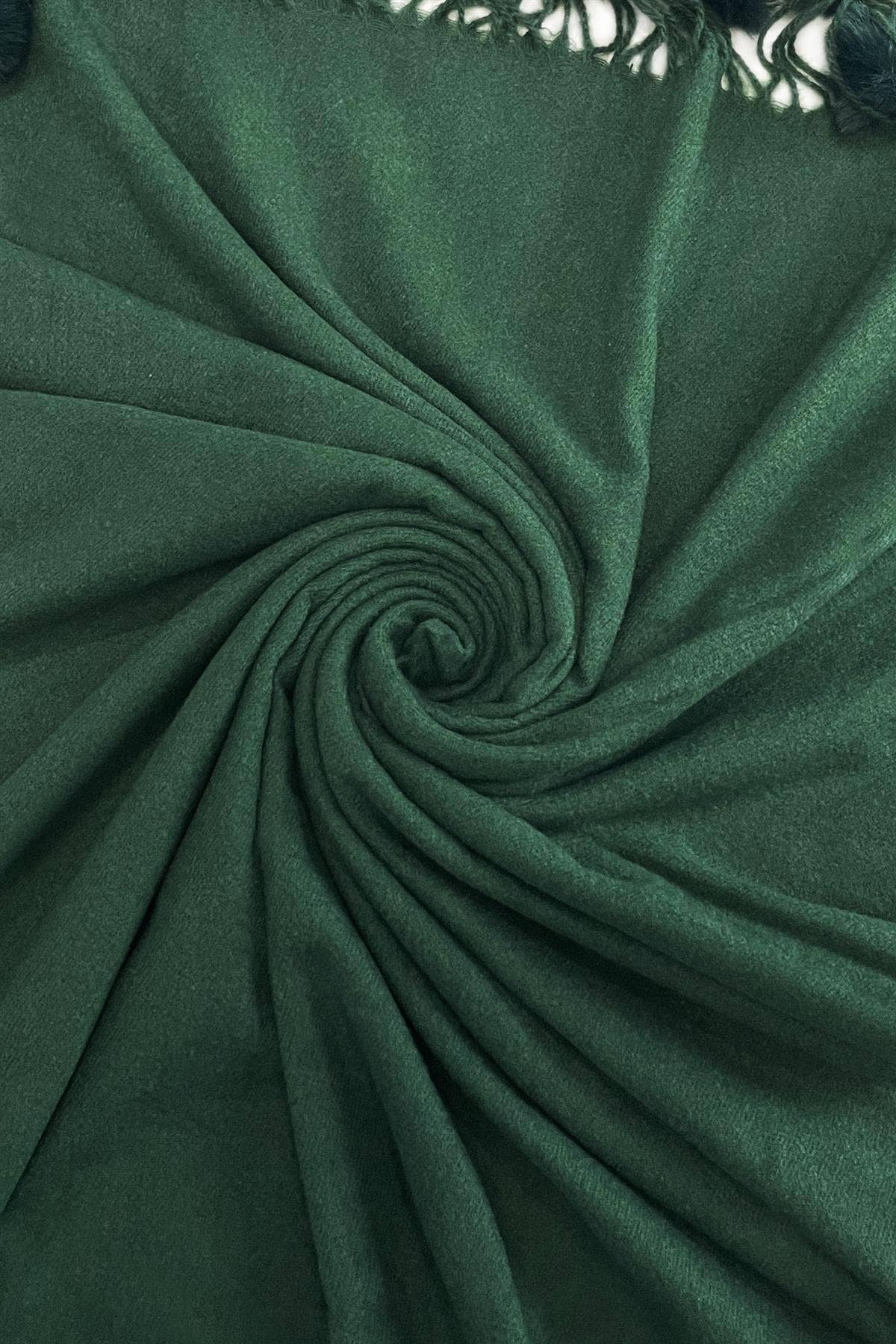 Fashion Scarf World - Plain Wool Pom Pom Scarf: Dark Green