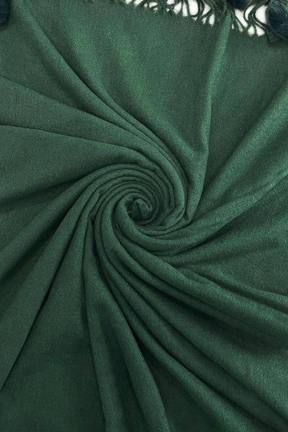 Fashion Scarf World - Plain Wool Pom Pom Scarf: Dark Green
