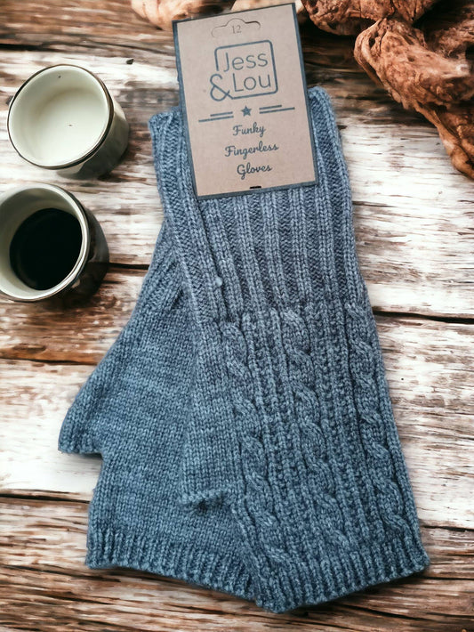 Jess & Lou - Cosy Fingerless Cable Knit Gloves – Warm & Stylish : Charcoal