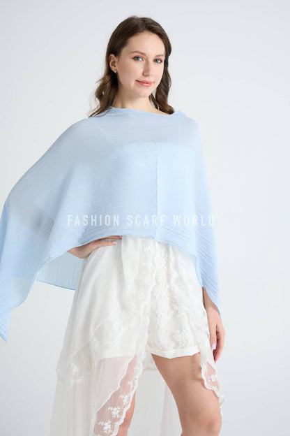 Plain Pleated Chiffon Cover Up: Pastel Blue