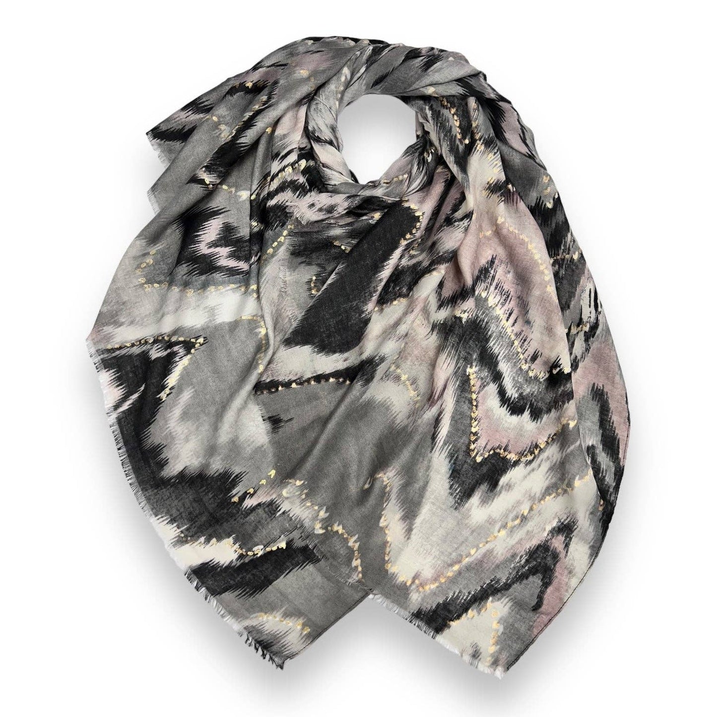 Lili Scarves - Colourful Zigzag Print with Small Flakes: Green