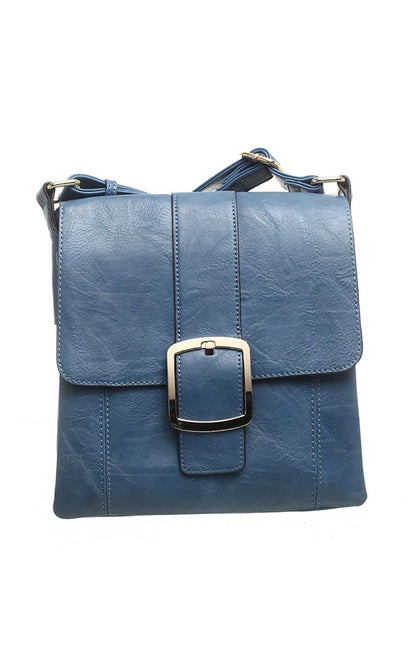 Bessie London - CLASSIC FLAP OVER BUCKLE CROSS BODY BAG: GREY