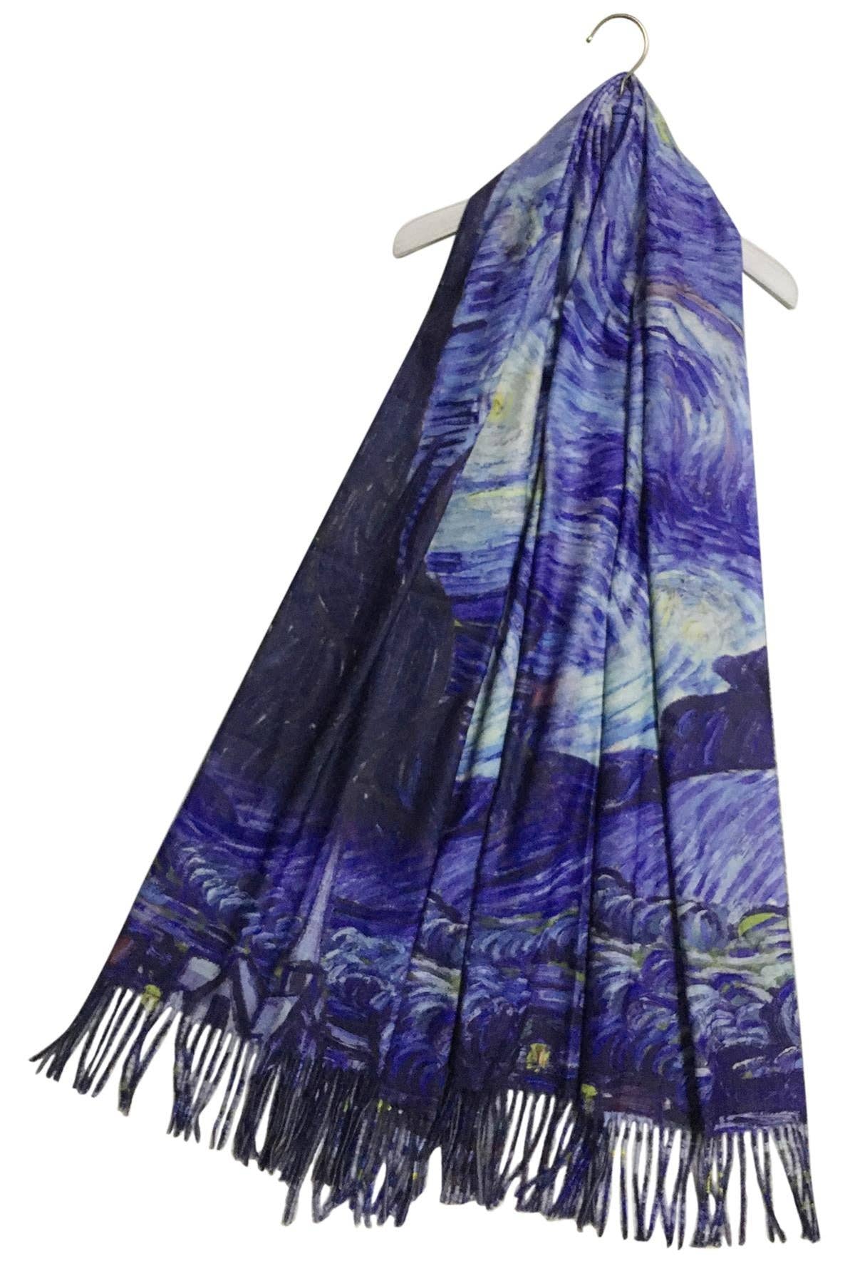 Van Gogh Starry Night Print Wool Tassel Scarf
